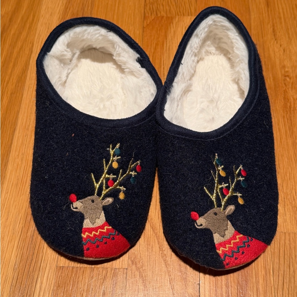Joules Reindeer Kids Slippers size L size 2-3 EUC